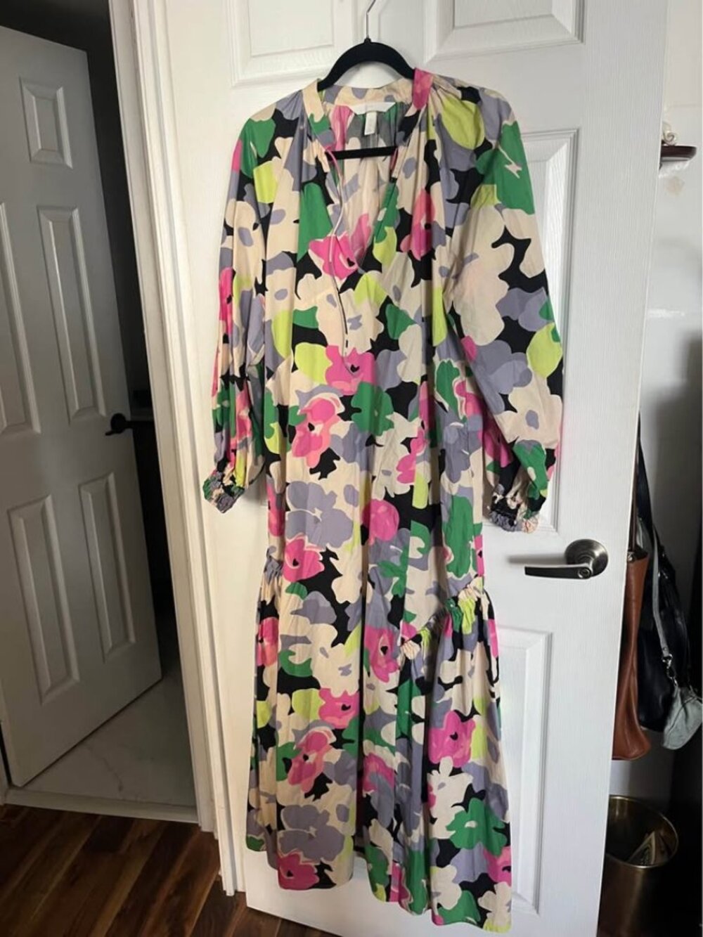 H&M Conscious Multi Floral Maxi Kaftan Dress Balloon Sleeve size S